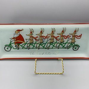 Prima Design Glass Rectangle Plate with Santa and Reindeer on Bike